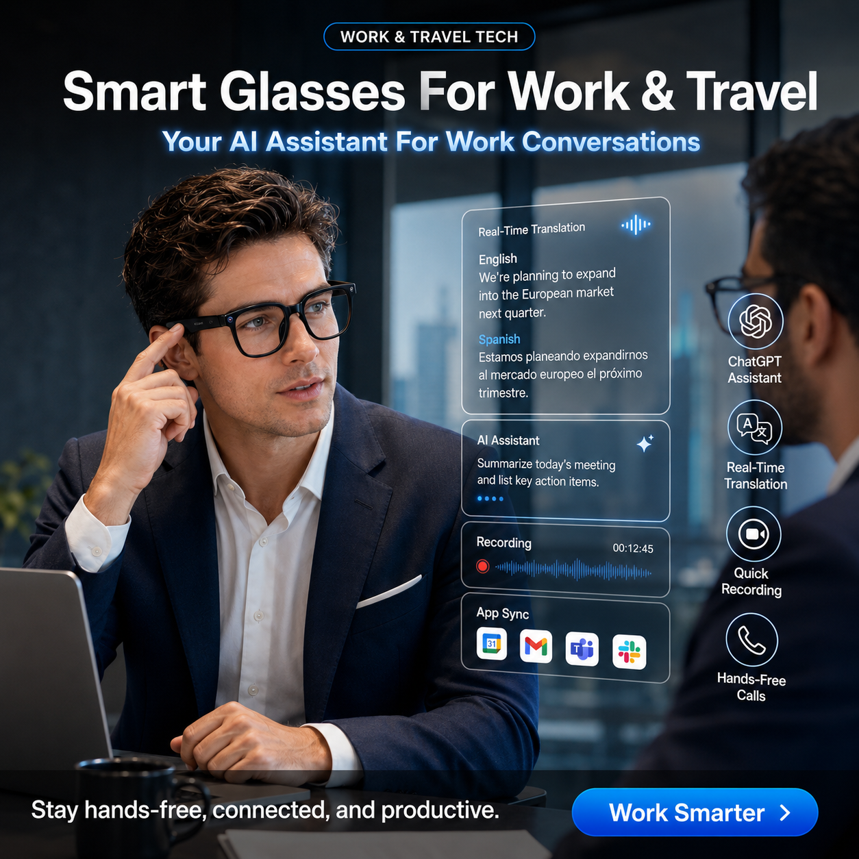 AI Smart Glasses with Camera, 8MP Camera Glasses, 4K Video Recording