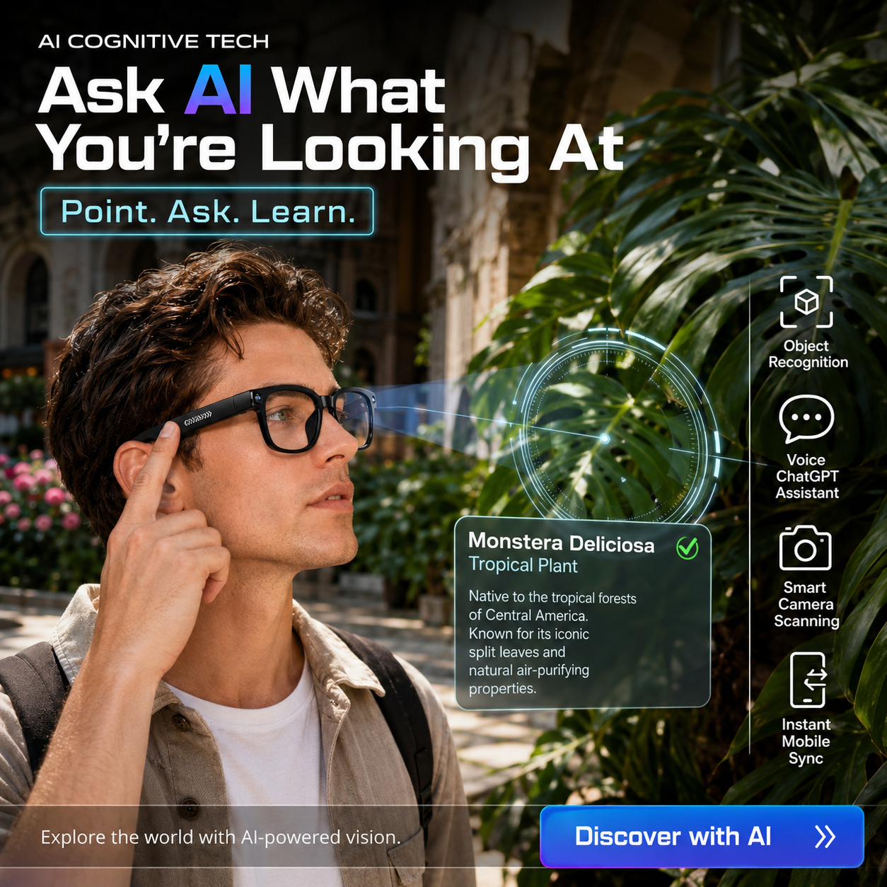 AI Smart Glasses with Camera, 8MP Camera Glasses, 4K Video Recording