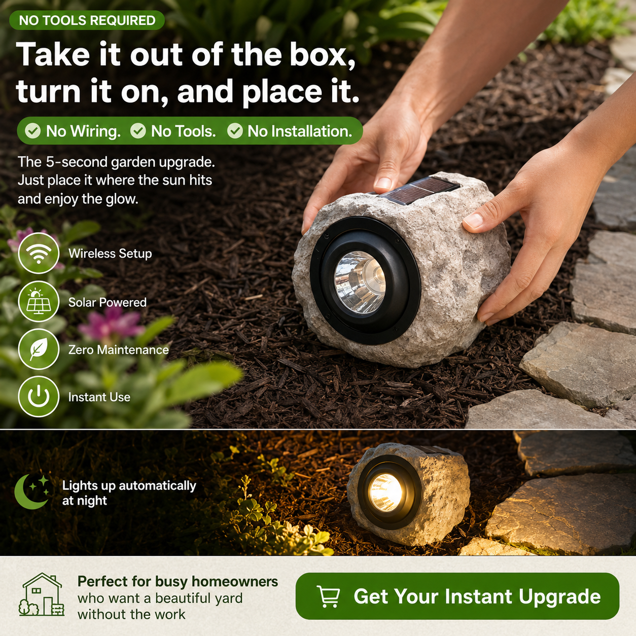 The Lumiere Solar-Powered Rock Light for Garden Pathway, Walkway, Yard