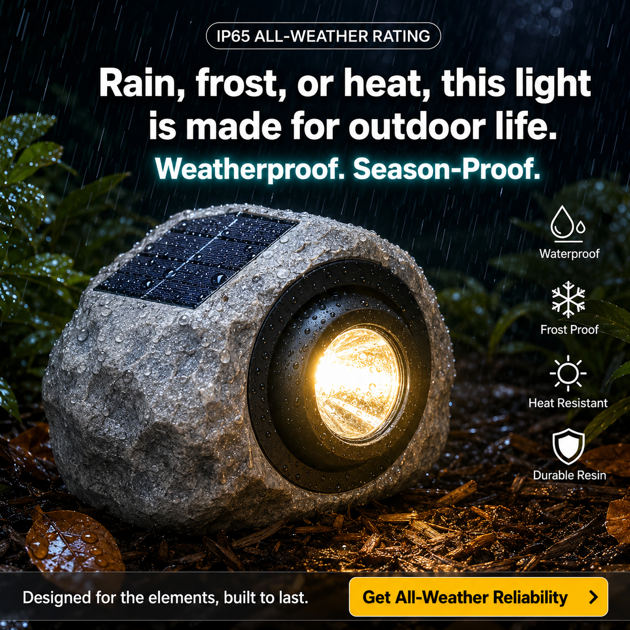 The Lumiere Solar-Powered Rock Light for Garden Pathway, Walkway, Yard