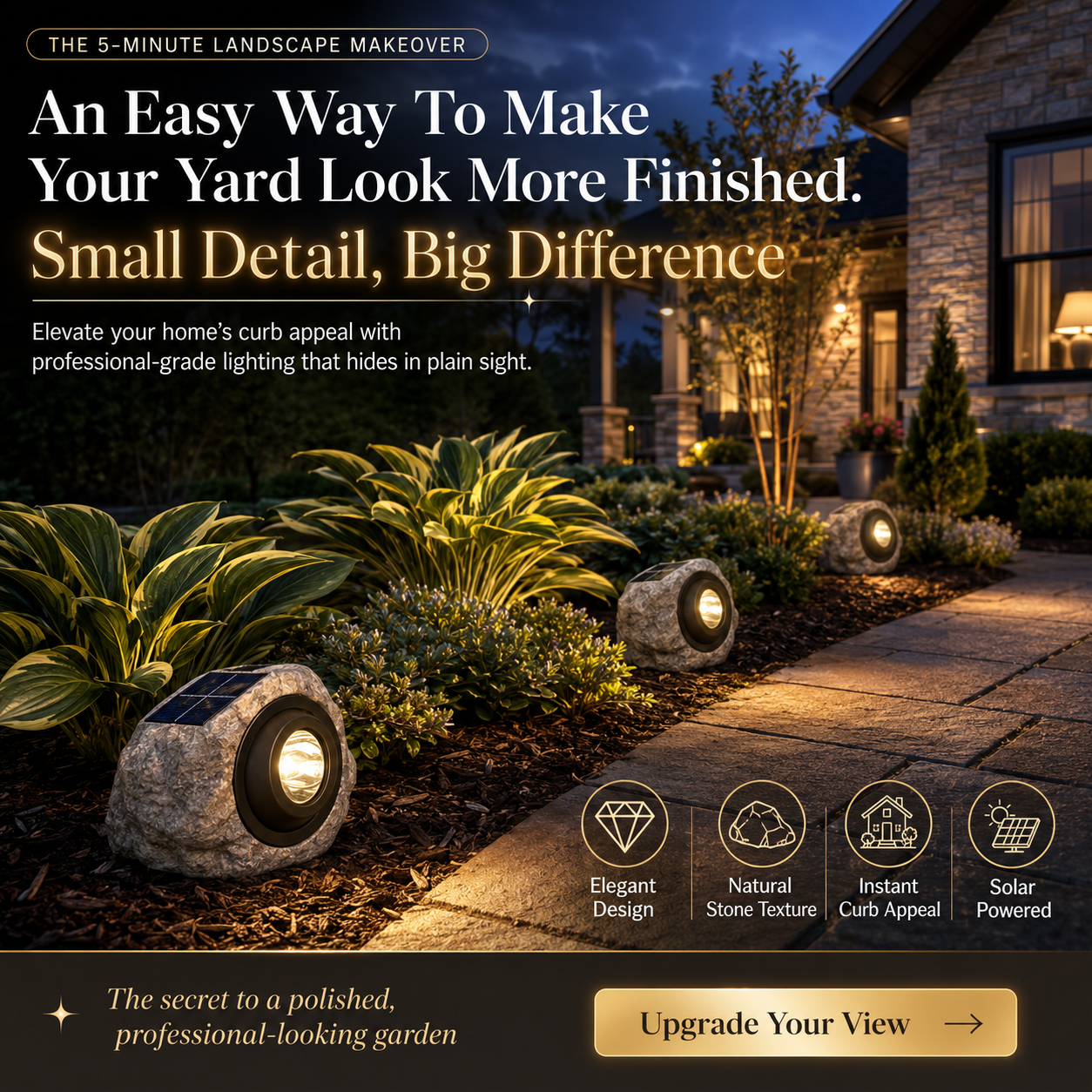 The Lumiere Solar-Powered Rock Light for Garden Pathway, Walkway, Yard